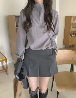 (3 colors) Half-neck blouse