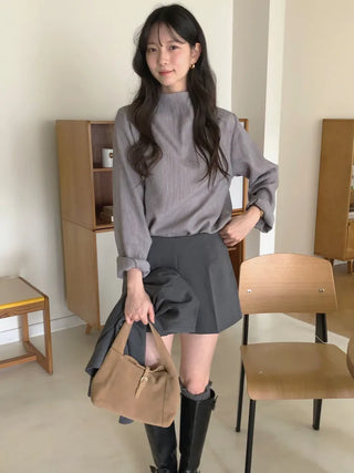 (3 colors) Half-neck blouse