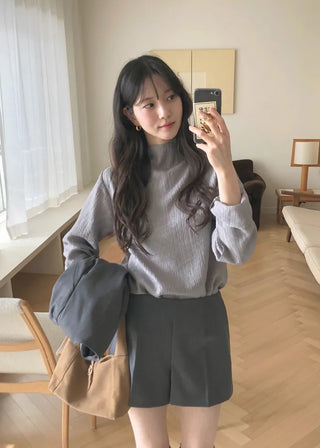 (3 colors) Half-neck blouse