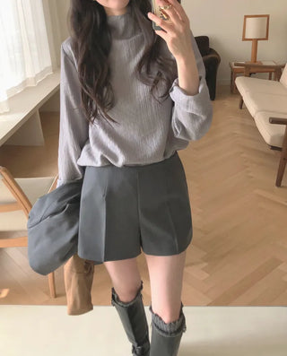 (3 colors) Half-neck blouse
