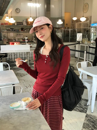 (3 colors) Striped elastic waist pants