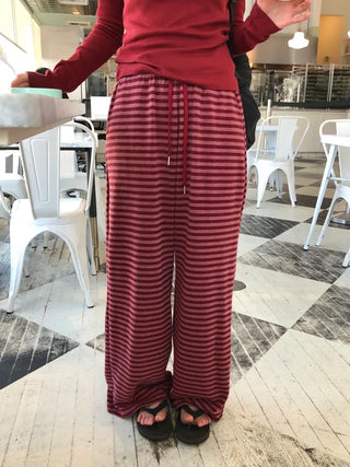 (3 colors) Striped elastic waist pants