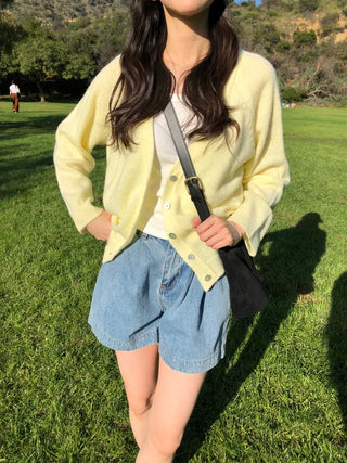 (4 colors) Pleated Short Denim Pants