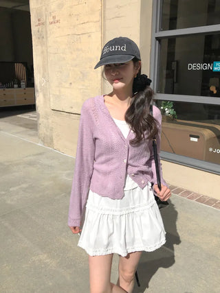 (3 colors) Perforated Cropped Cardigan