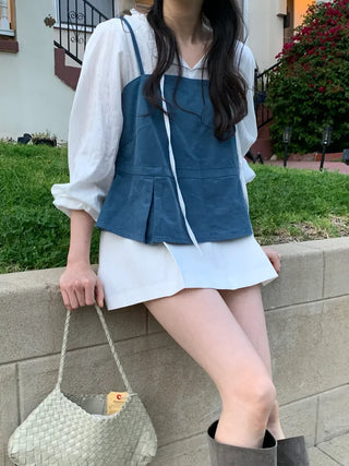 (3 colors) Cotton pleated mini skirt