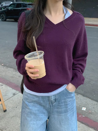 (4 colors) Basic V-neck knit