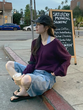(4 colors) Basic V-neck knit