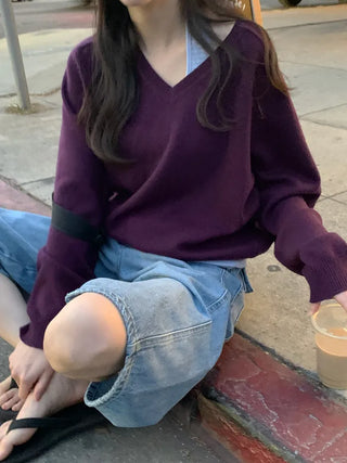 (4 colors) Basic V-neck knit
