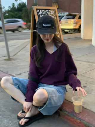 (4 colors) Basic V-neck knit