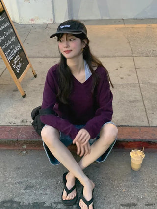 (4 colors) Basic V-neck knit