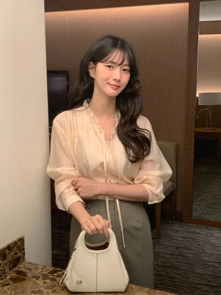 (2 colors) Blouse with tie