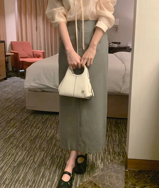 (2 colors) Striped Border Long Skirt