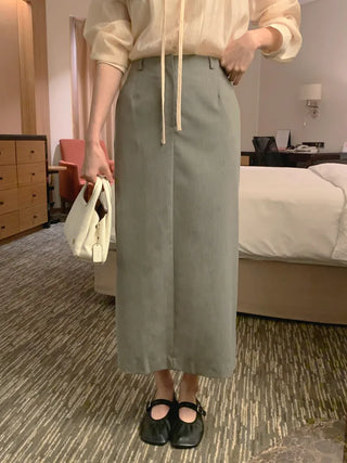 (2 colors) Striped Border Long Skirt