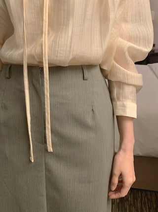 (2 colors) Striped Border Long Skirt