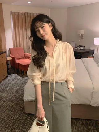 (2 colors) Striped Border Long Skirt