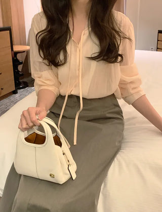 (2 colors) Blouse with tie