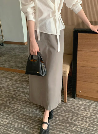 (2 colors) Striped Border Long Skirt