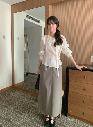 (2 colors) Striped Border Long Skirt