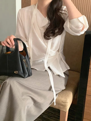 (2 colors) Striped Border Long Skirt