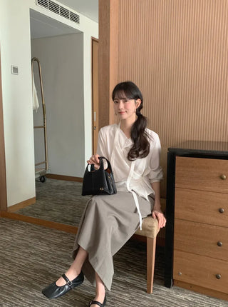 (2 colors) Striped Border Long Skirt