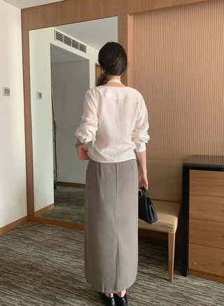 (2 colors) Striped Border Long Skirt