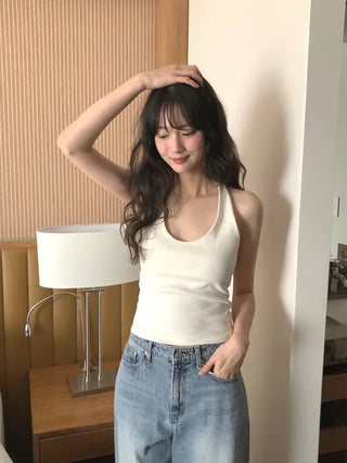 (5 colors) Ribbed halter neck camisole