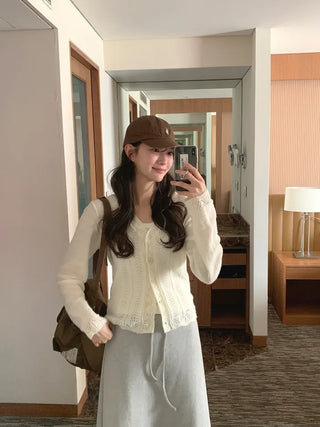 (3 colors) Perforated Cropped Cardigan