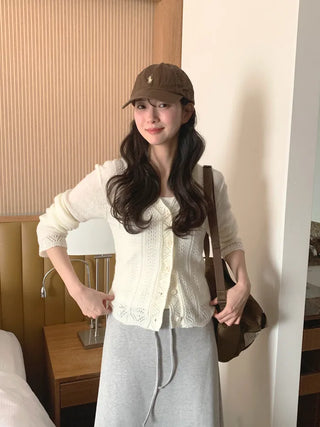 (3 colors) Perforated Cropped Cardigan