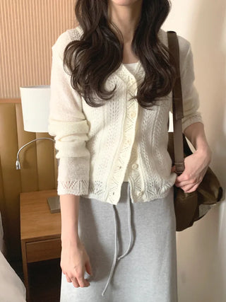 (3 colors) Perforated Cropped Cardigan