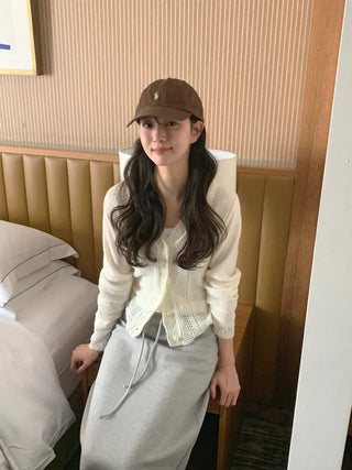 (3 colors) Perforated Cropped Cardigan