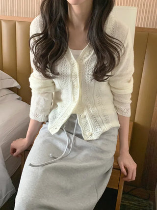 (3 colors) Perforated Cropped Cardigan