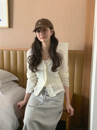 (3 colors) Perforated Cropped Cardigan
