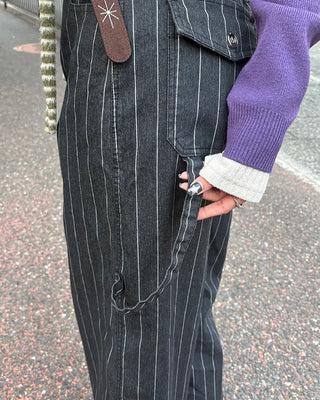 (Unisex) Hammer Loop Pinstripe Black Denim Pants
