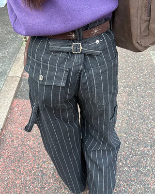 (Unisex) Hammer Loop Pinstripe Black Denim Pants