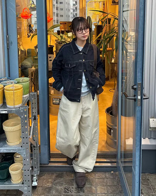 Cross-stitch flap pocket striped cotton pants