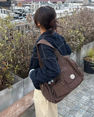 Multi-pocket Boston Big Leather Tote Bag