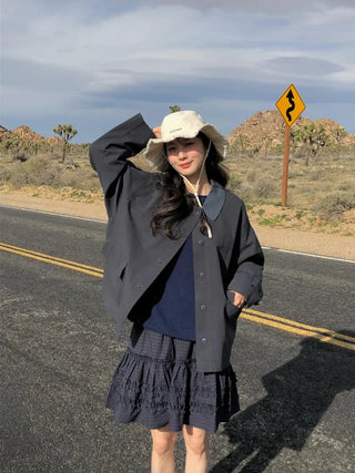 (2 colors) Bi-color cropped jacket
