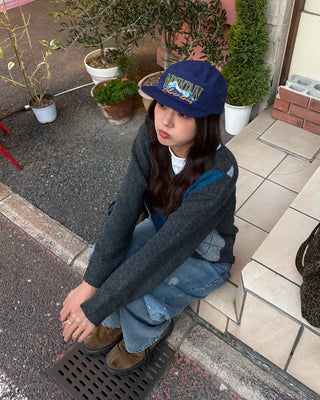 Studded distressed hem balloon denim pants