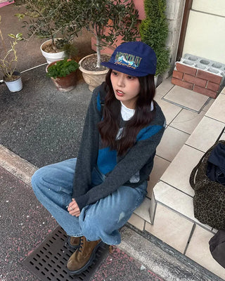Studded distressed hem balloon denim pants