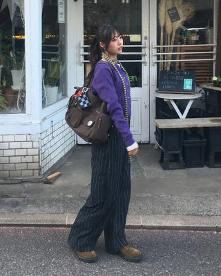 (Unisex) Hammer Loop Pinstripe Black Denim Pants