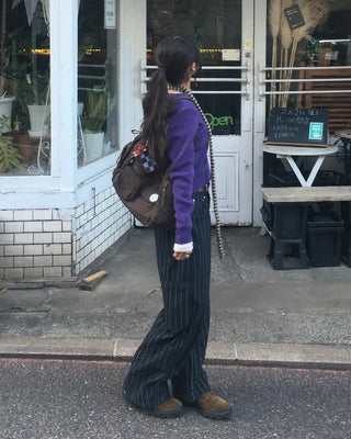 (Unisex) Hammer Loop Pinstripe Black Denim Pants