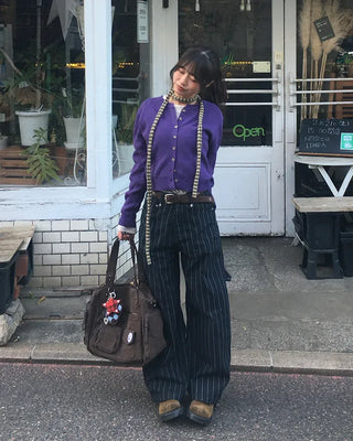 (Unisex) Hammer Loop Pinstripe Black Denim Pants
