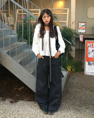 (Unisex) Hammer Loop Pinstripe Black Denim Pants