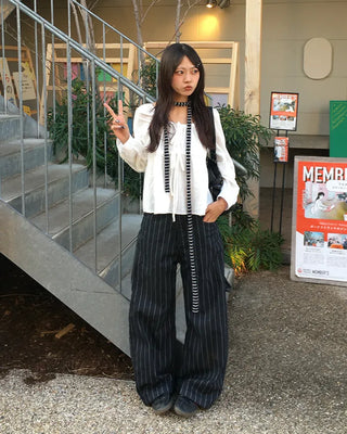 (Unisex) Hammer Loop Pinstripe Black Denim Pants
