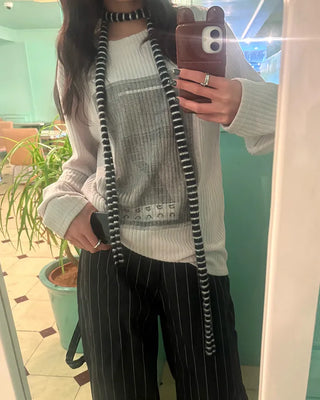 (Unisex) Hammer Loop Pinstripe Black Denim Pants