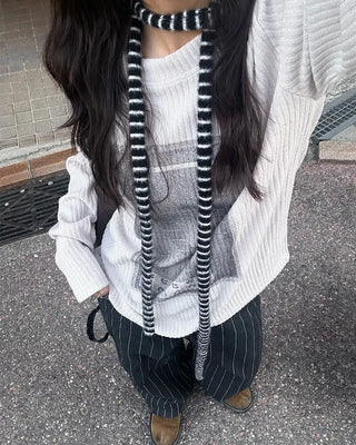 2-Way Neck 7 Illustration Ribbed Long T-Shirt
