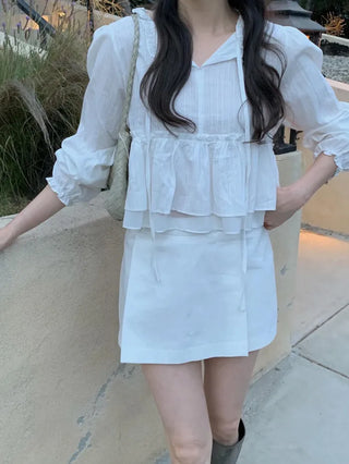 (2 colors) Ruffle Tie Blouse