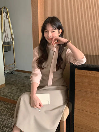 (3 colors) Basic Tie Blouse
