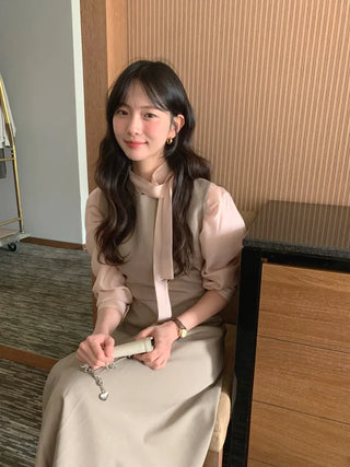 (3 colors) Basic Tie Blouse