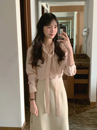 (3 colors) Basic Tie Blouse